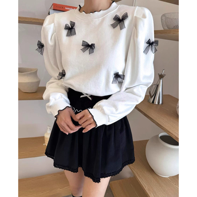 立体蝴蝶结装饰装饰宽松长袖卫衣