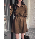 复古气质翻领小排扣纯色连衣裙女2025秋季 收腰显瘦A字短裙子 新款