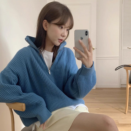 坑条宽松百搭针织毛衣外套