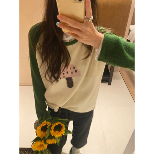 良良家韩系撞色蘑菇提花毛衣女冬季新款设计感小众打底针织衫上衣