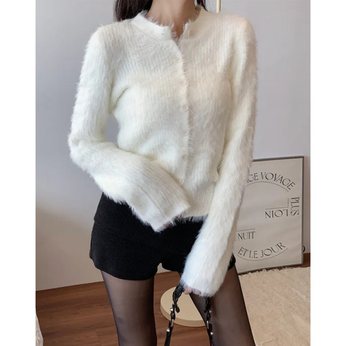 小众水貂毛软糯百搭针织开衫外套