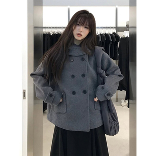 良良家学院风连帽毛呢外套女2026秋冬新款加厚保暖双排扣呢子大衣