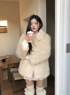 良良家千金风羊羔毛仿皮草外套女