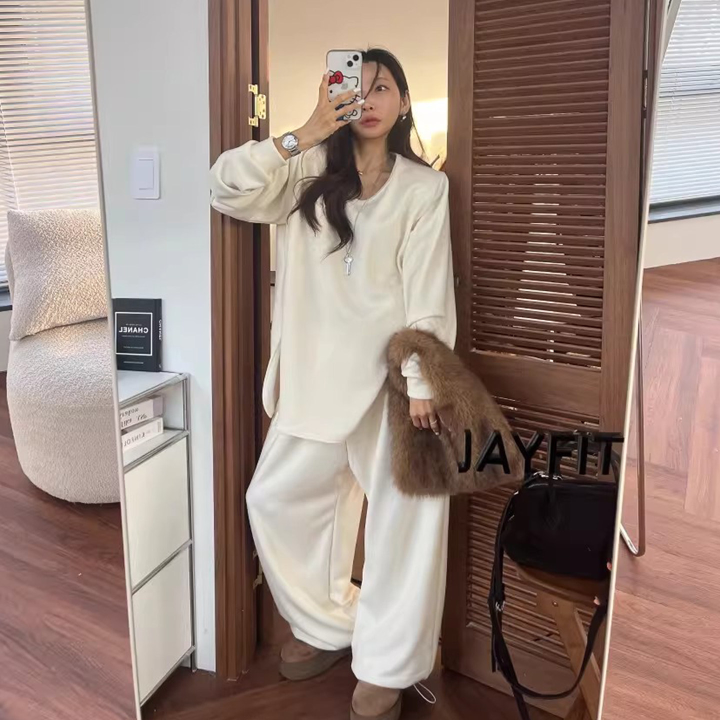 时尚套装慵懒风侧开叉加绒纯色卫衣女秋冬季高腰抽绳束脚休闲长裤,女装/女士精品,时尚套装,淘宝优惠券,粉丝福利购,淘宝优惠卷