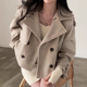 短款 韩国chic秋冬复古气质西装 领双排扣宽松百搭长袖 毛呢外套女