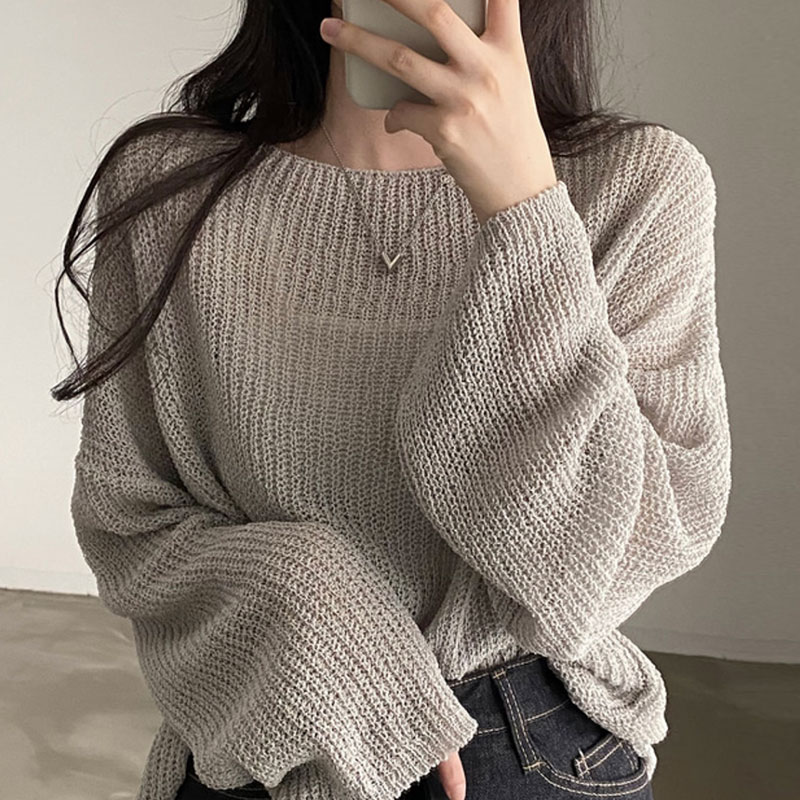 韩国chic圆领薄款微透针织防晒衫