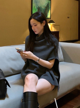 良良家韩系半高领斗篷毛衣女