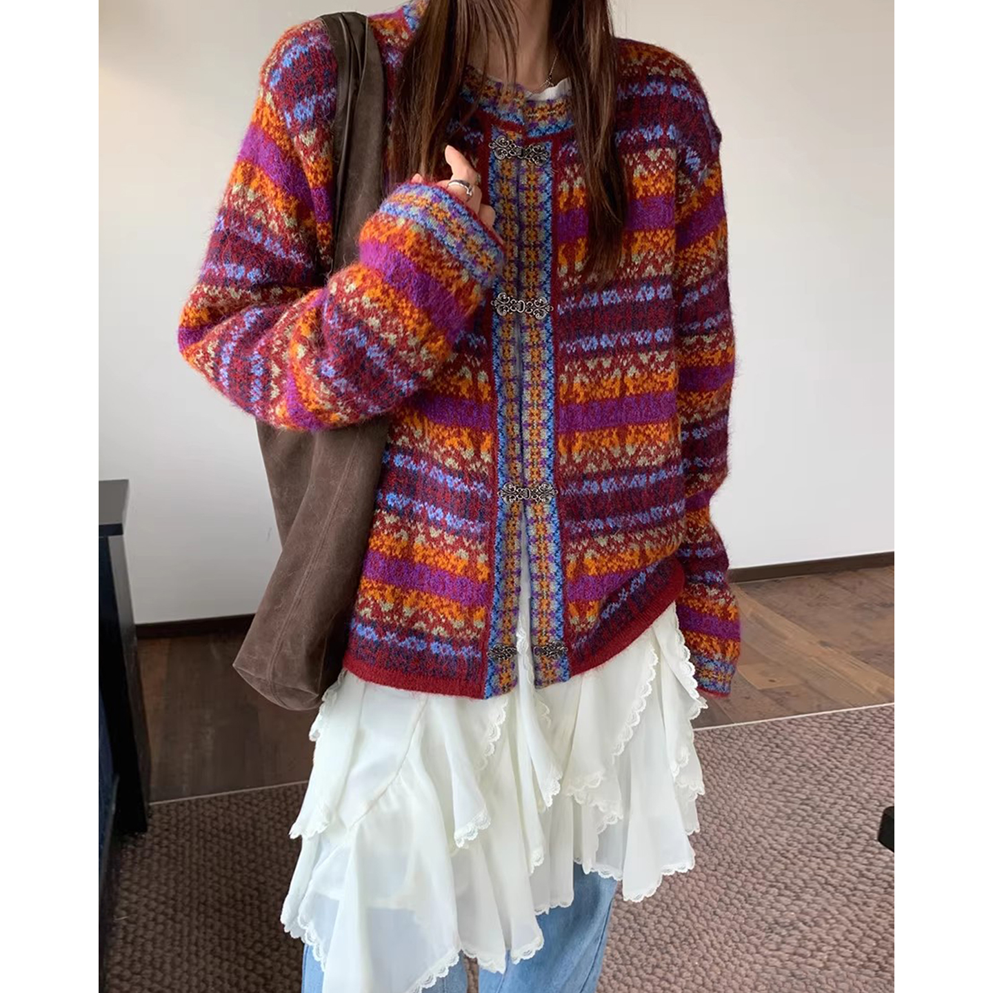 复古重工编织费尔岛提花毛衣外套