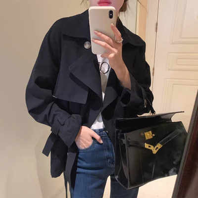秋季系带收腰显瘦短款风衣外套女