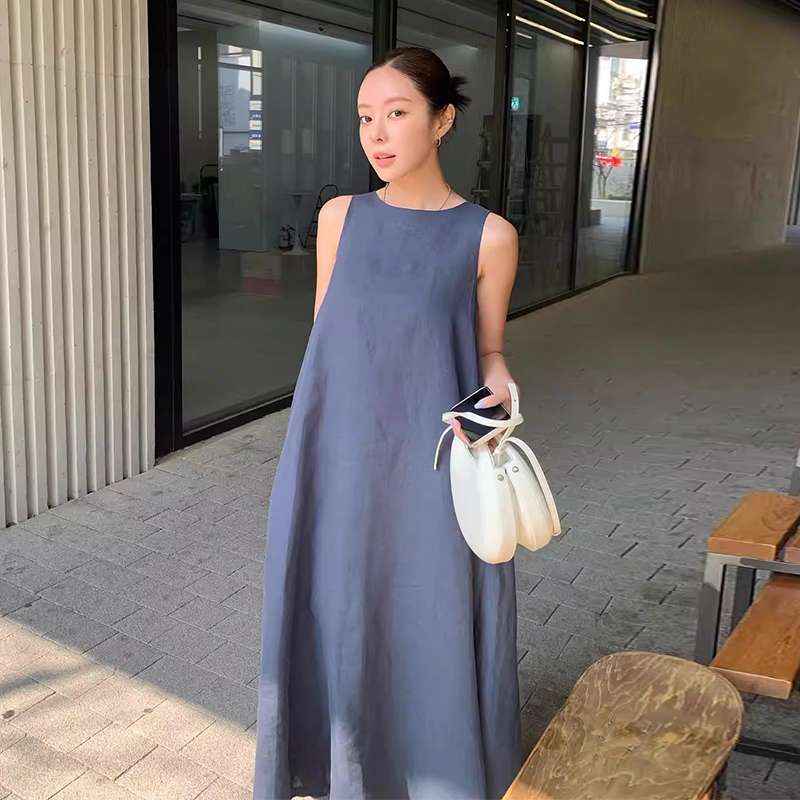 良良家极简风无袖背心连衣裙女