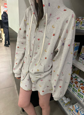 减龄水果印花卫衣外套休闲裤套装