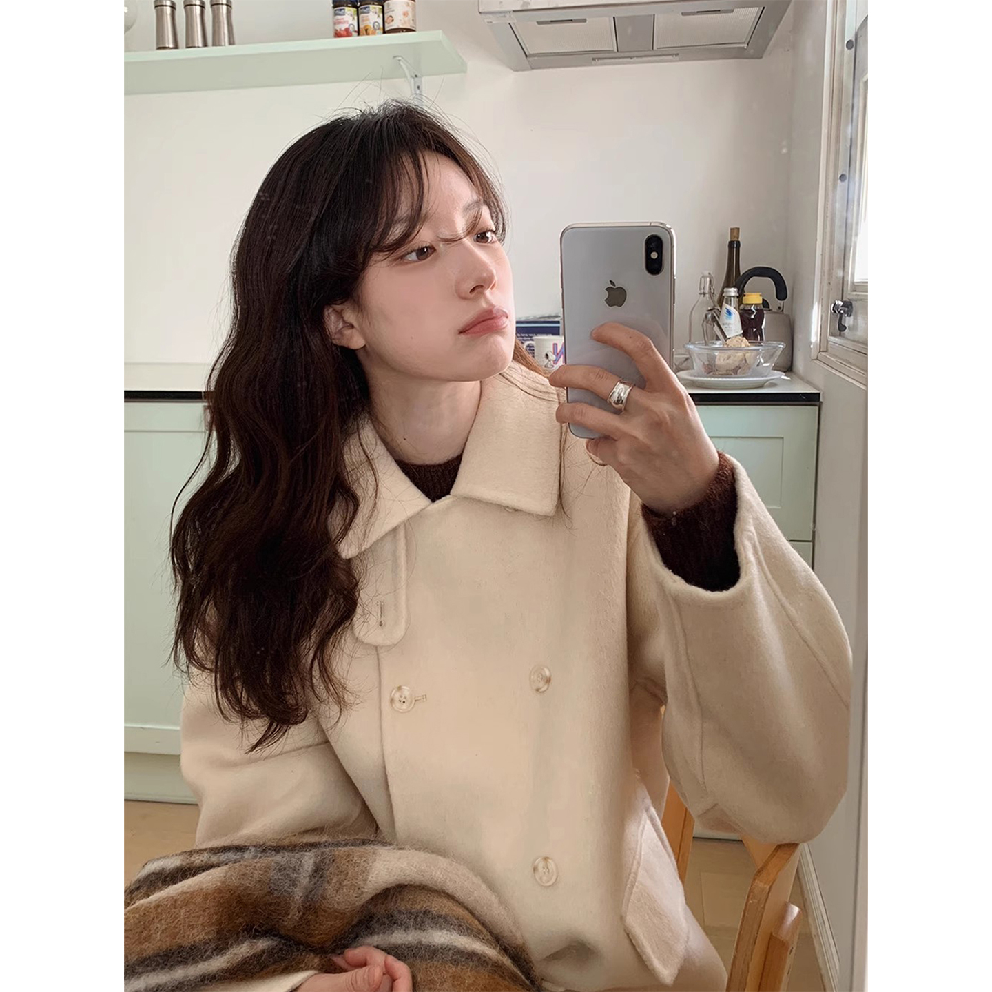 双排扣奶乎乎小个子呢子大衣外套