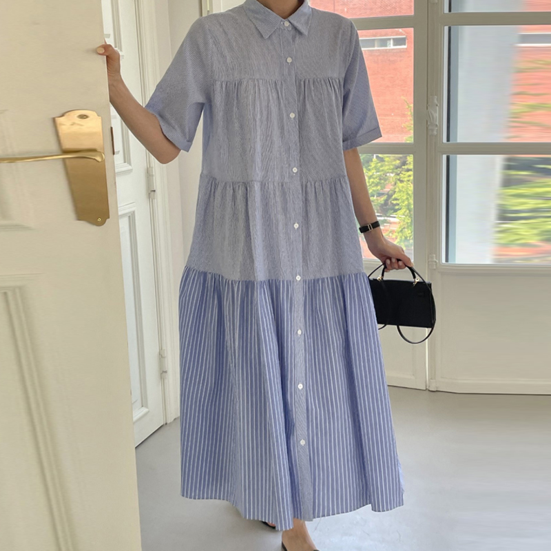 甜美减龄条纹衬衫式连衣裙女