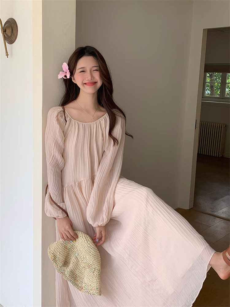 温柔风露背粉色连衣裙女