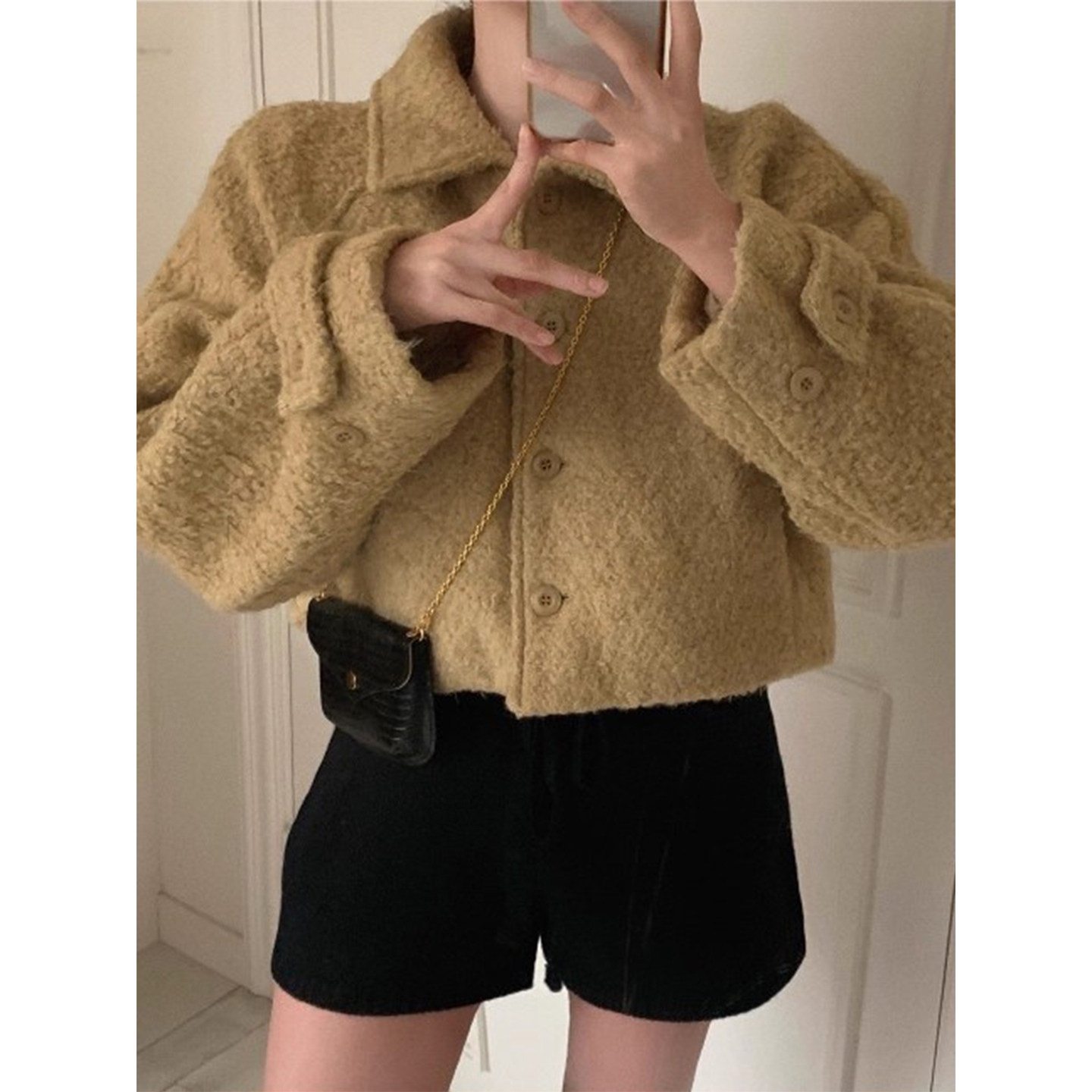 复古百搭圈圈毛内里夹棉呢子短外套女2025冬季新款单排扣开衫上衣,女装/女士精品,短外套,淘宝优惠券,粉丝福利购,淘宝优惠卷