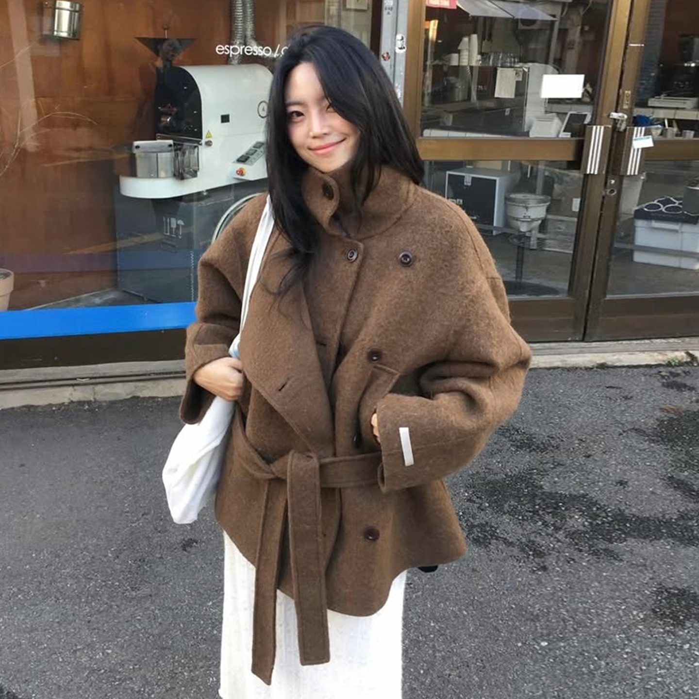 复古风百搭双排扣立领毛呢外套