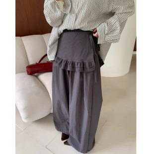 春季 女配一片式 新款 长裤 屁帘 韩系简约纯色高腰直筒休闲裤 良良家