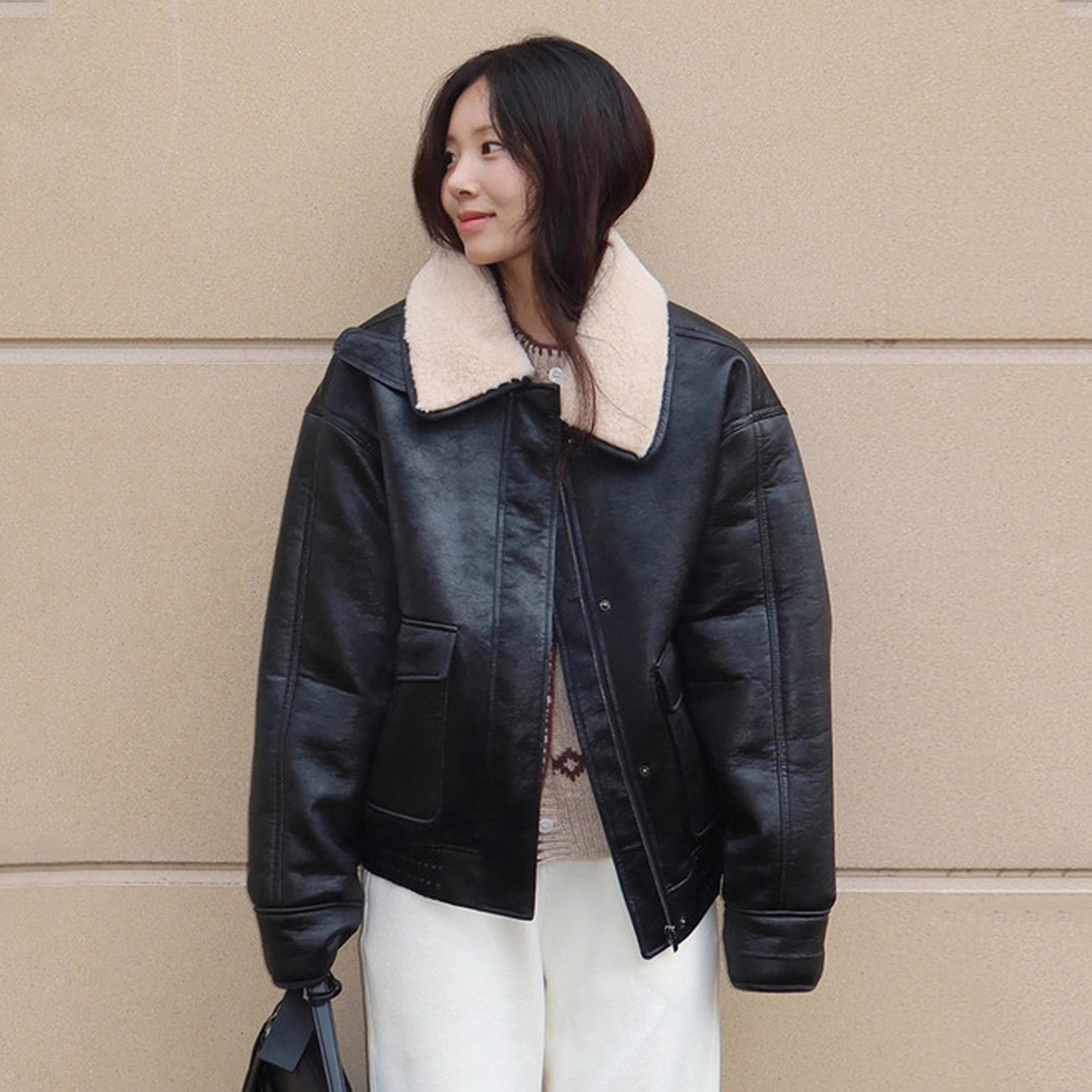 帅气内里加绒PU皮机车服外套