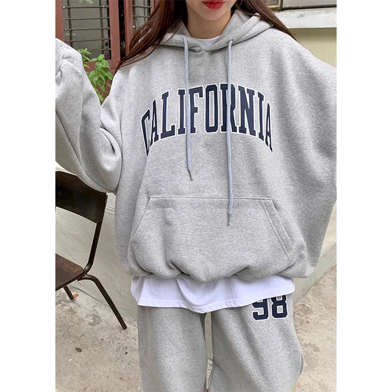 印花加绒长袖卫衣+百搭休闲长裤