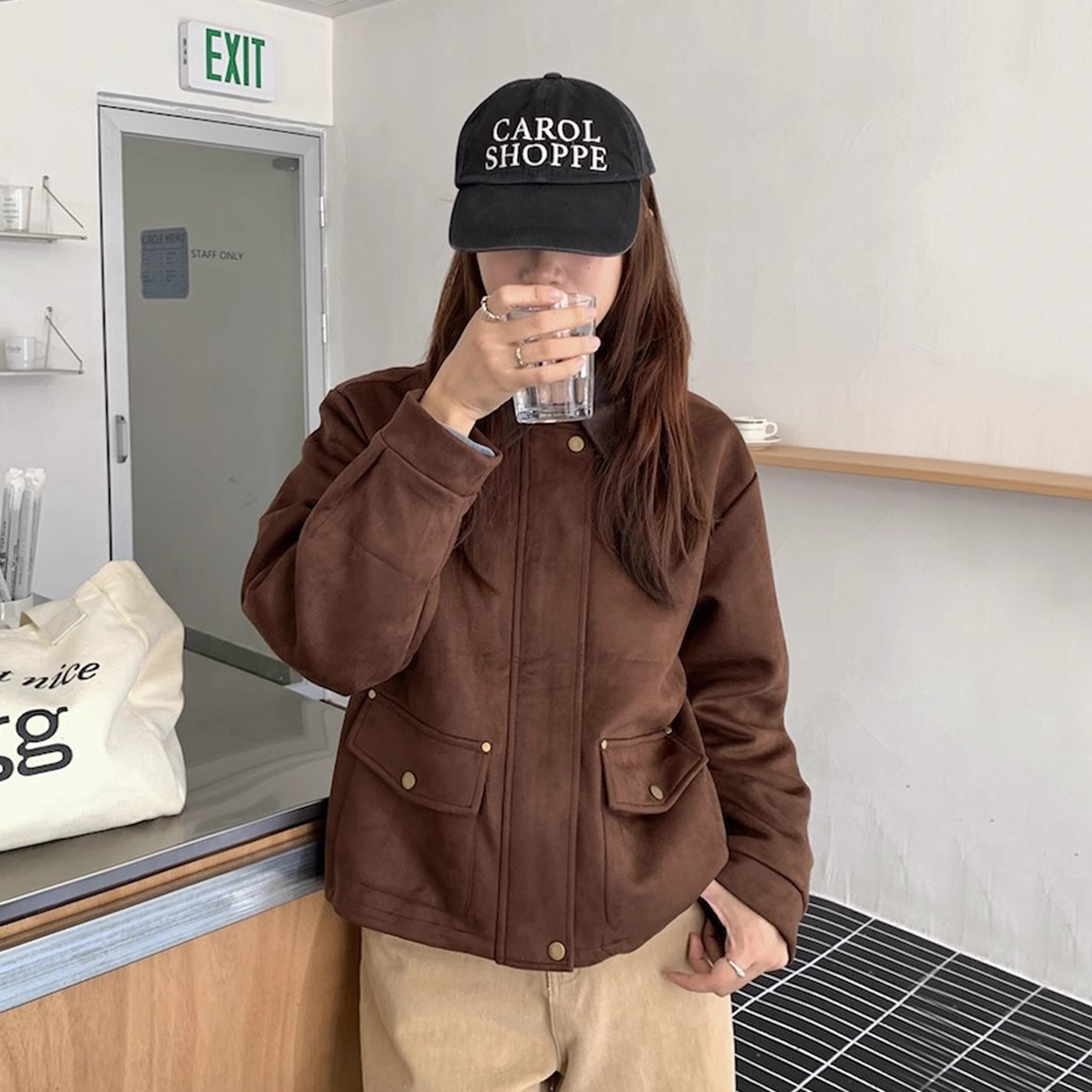 古小众双口袋鹿皮绒夹克外套