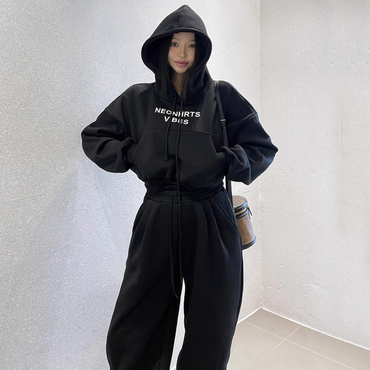 字母印花连帽卫衣外套休闲长裤