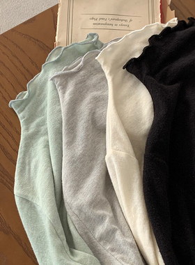 韩国ins春季简约波浪领设计修身显瘦百搭套头长袖打底衫T恤上衣女