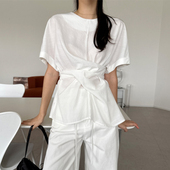 收腰显瘦百搭款 良良家设计感交叉绑带棉麻衬衫 法式 新款 上衣 女夏季