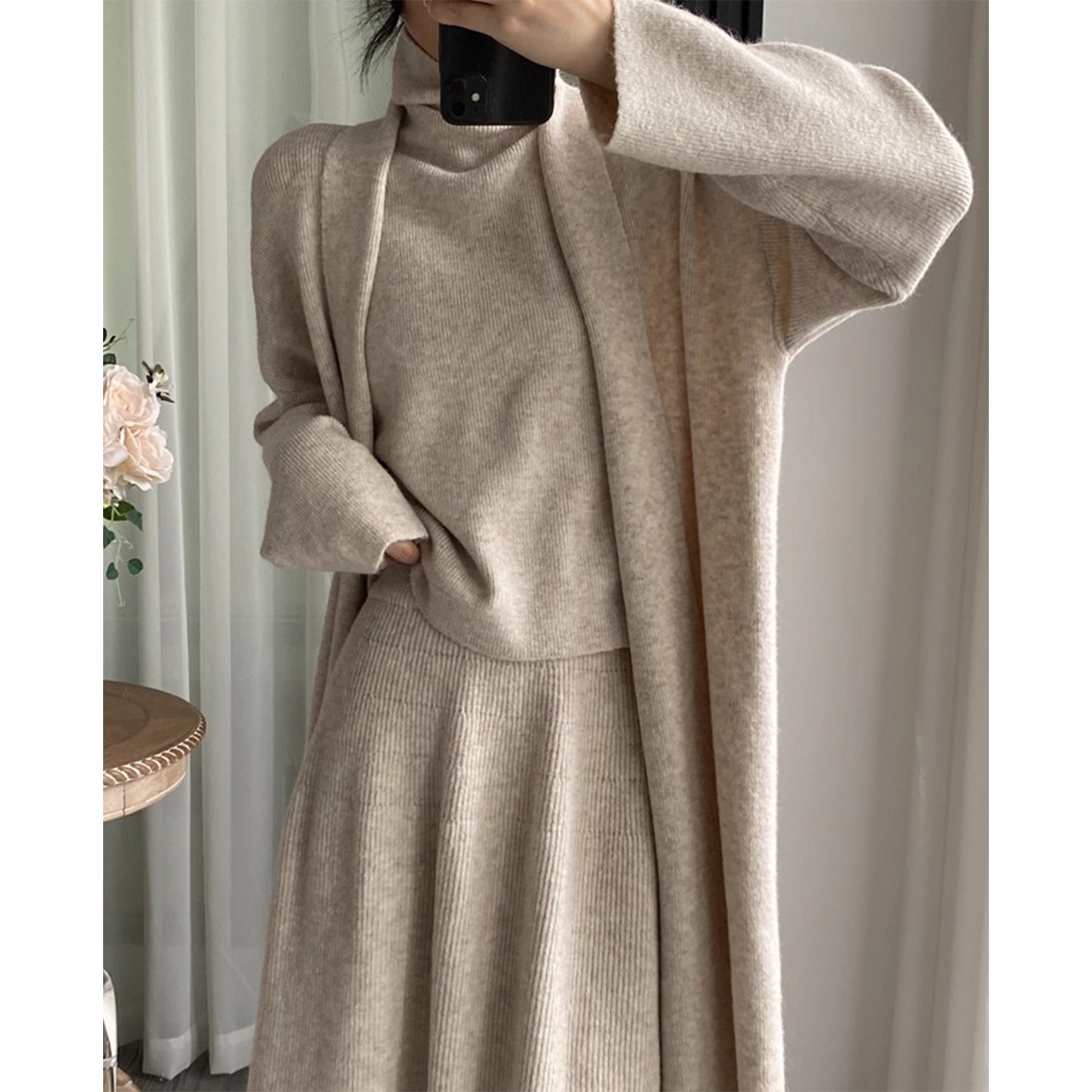 针织背心长款开衫毛衣外套长裤