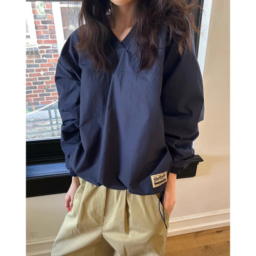 字母贴布宽松抽绳下摆长袖卫衣