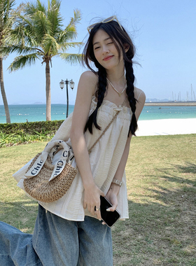 法式复古吊带背心女夏季设计感小众宽松短款裙子娃娃衫上衣连衣裙