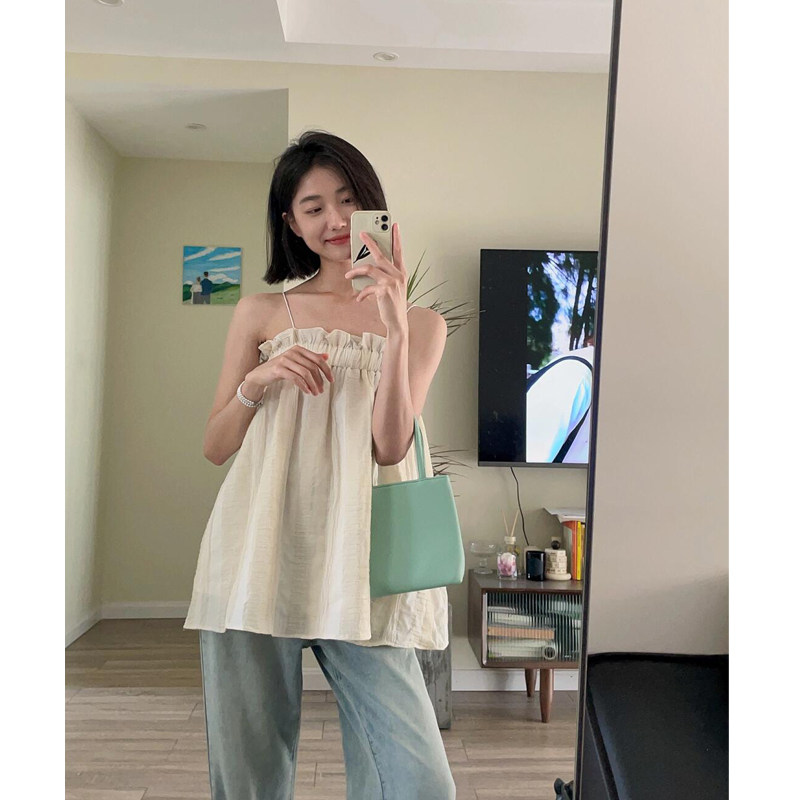 夏季甜辣吊带背心女外穿杏色