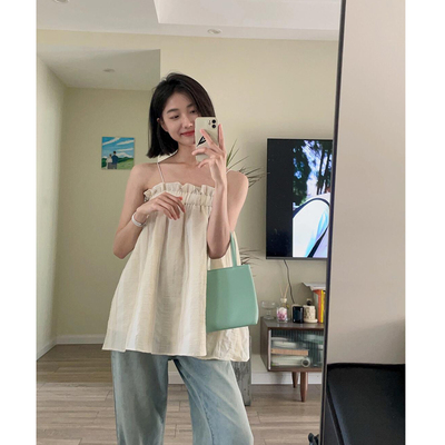 夏季甜辣吊带背心女外穿杏色