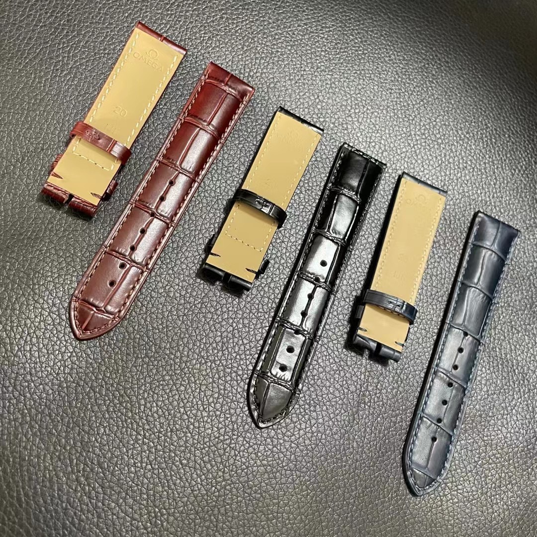 欧米茄手表带原装真皮omega蝶飞海马超霸欧米伽针扣牛皮男女代用