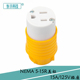 直式 15R黄色连接母头 15A125V美标三芯电源设备接线插座 NEMA