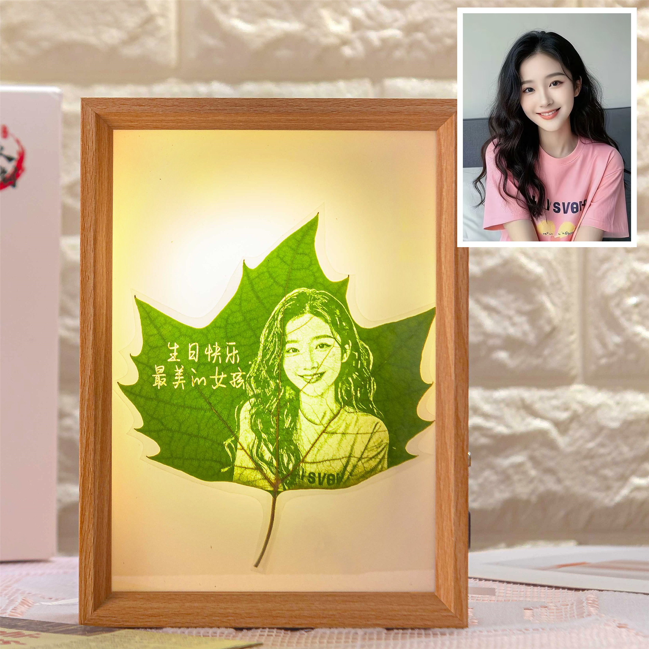 梧桐叶雕刻照片定制男女生朋友情侣闺蜜生日礼物结婚纪念日创意