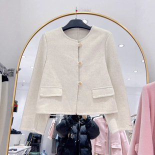 斯卡露2026秋冬新款韩版宽松小香风圆领长袖双面呢大衣女毛呢外套