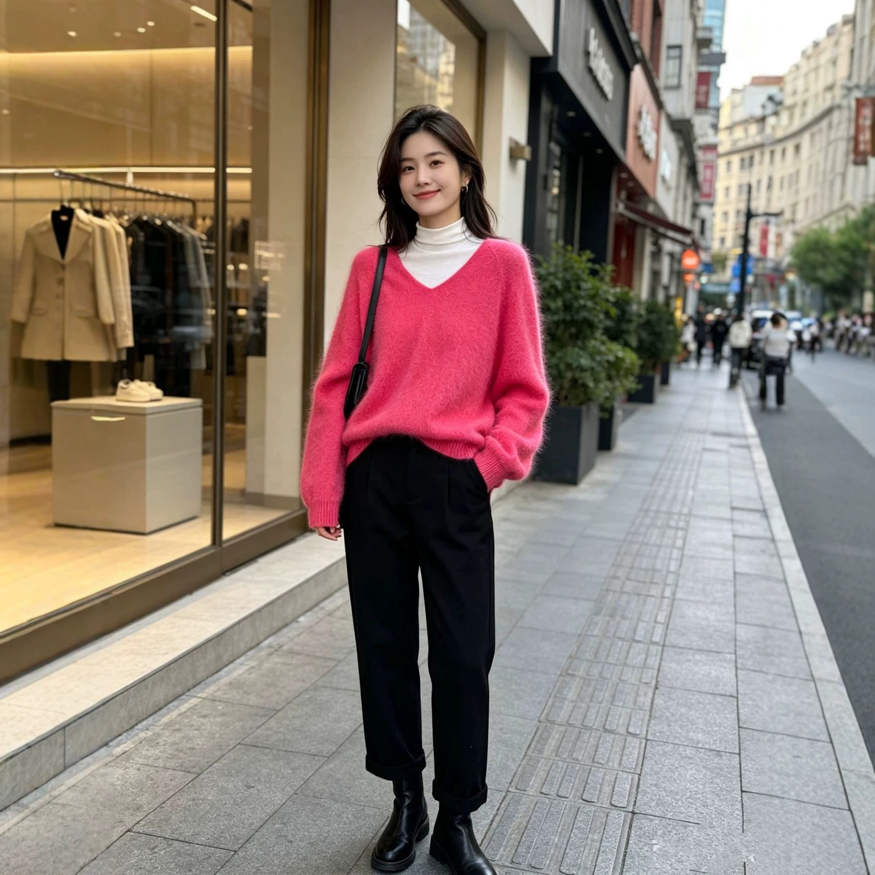 2026秋冬新款V领羊毛针织衫女短款小个子韩版宽松羊毛打底上衣韩