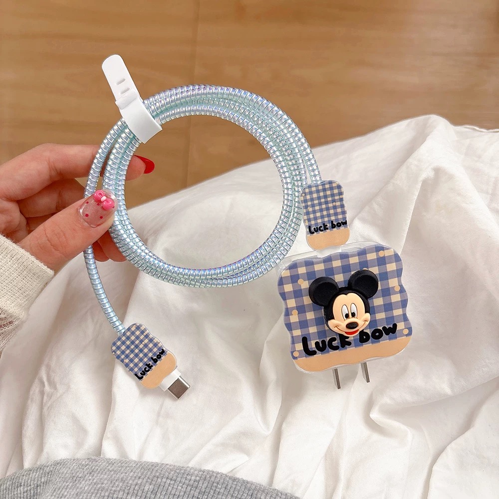 英文小蓝格子立体适用苹果16充电器保护套15promax数据线14pro