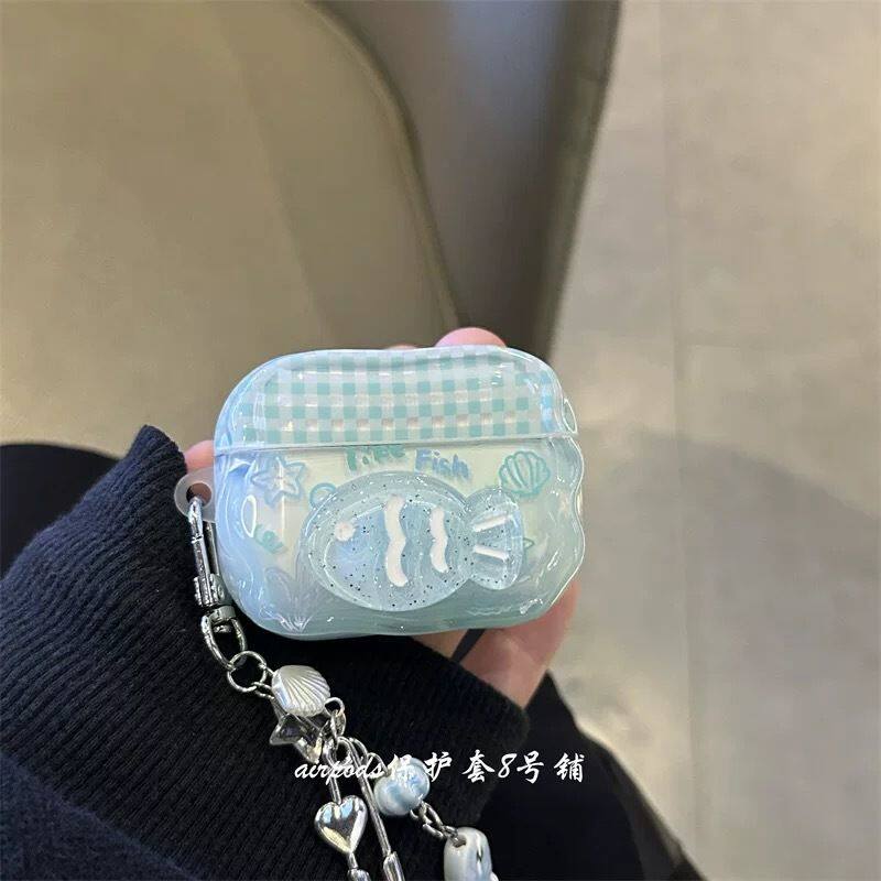可爱薄荷蓝立体小鱼适用于airpods4代保护套2代3代pro蓝牙耳机壳