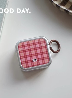 原创银边格纹带挂环airpods pro3/1/2/3代小众ins耳机套