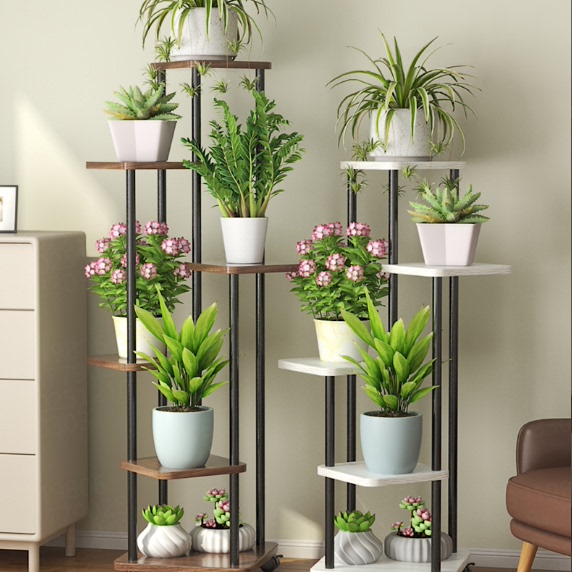 新款花架铁艺多层室内装饰置物架家用花盆架客厅落地绿箩架子阳台