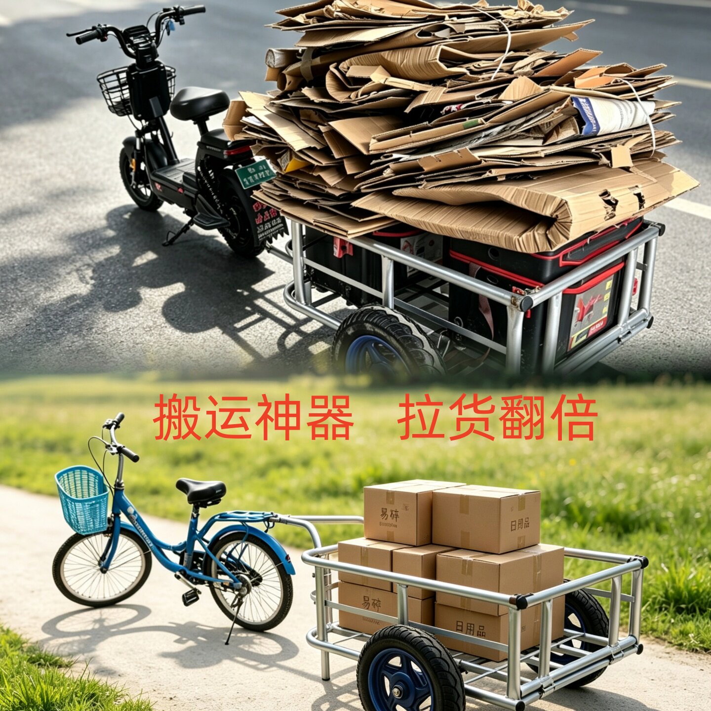 网红新款挂斗户外拉车电动摩托自行车后挂小拖车摆摊拉货露营钓鱼