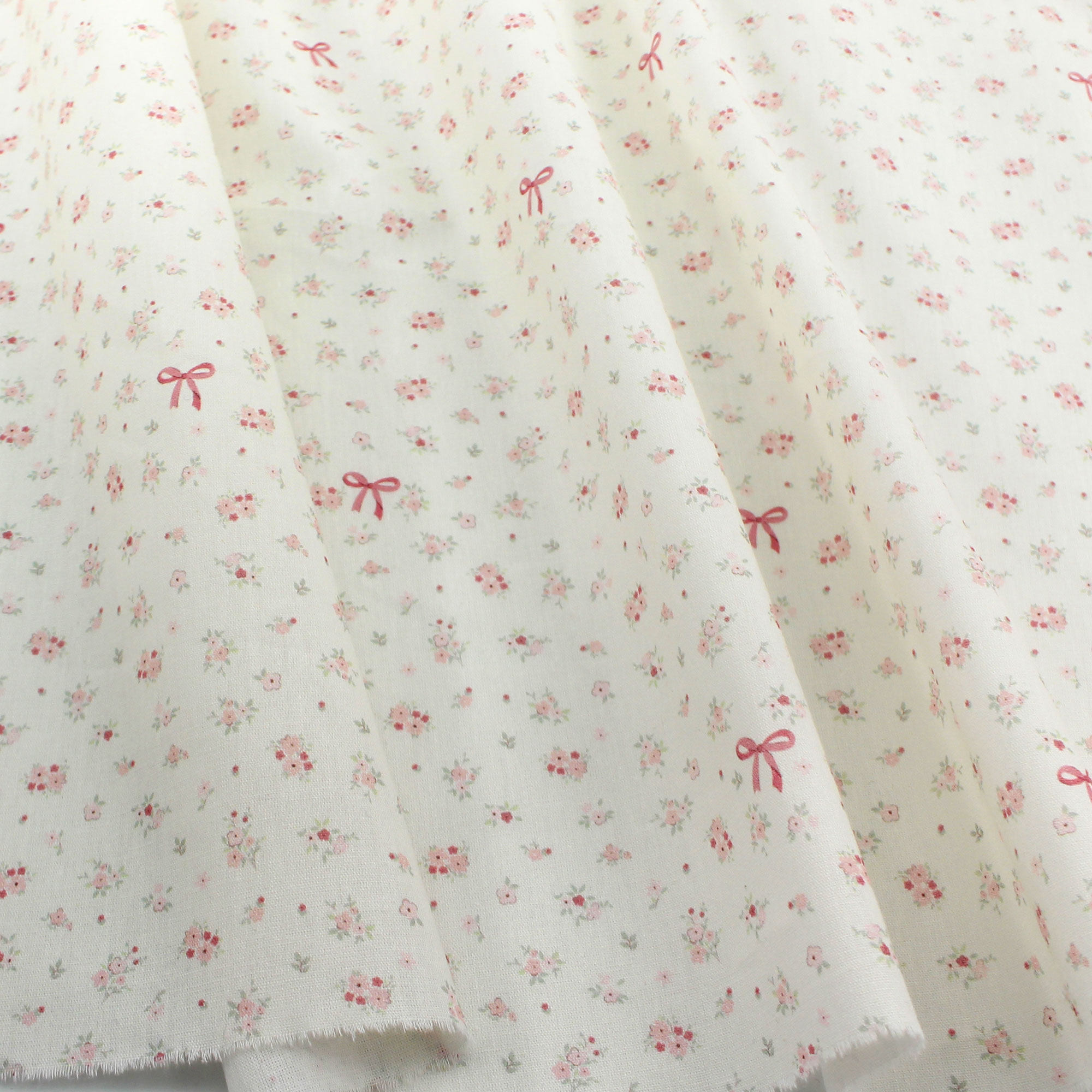 韩系ins粉色小碎花蝴蝶结府绸纯棉布 连衣裙童装娃衣发圈睡衣面料