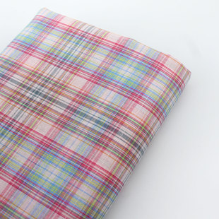 文艺经典浅粉色织休闲格子纯棉 衬衫连衣裙童装发圈娃衣桌布面料