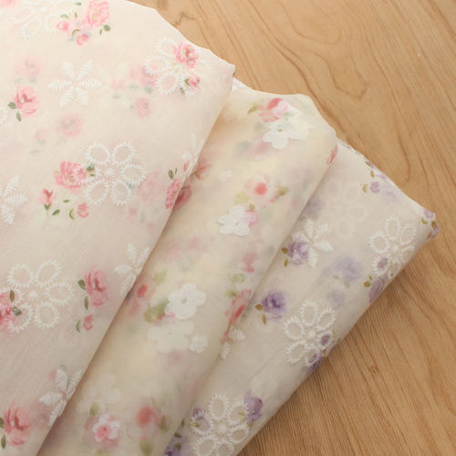 欧根纱服装田园风印花布料