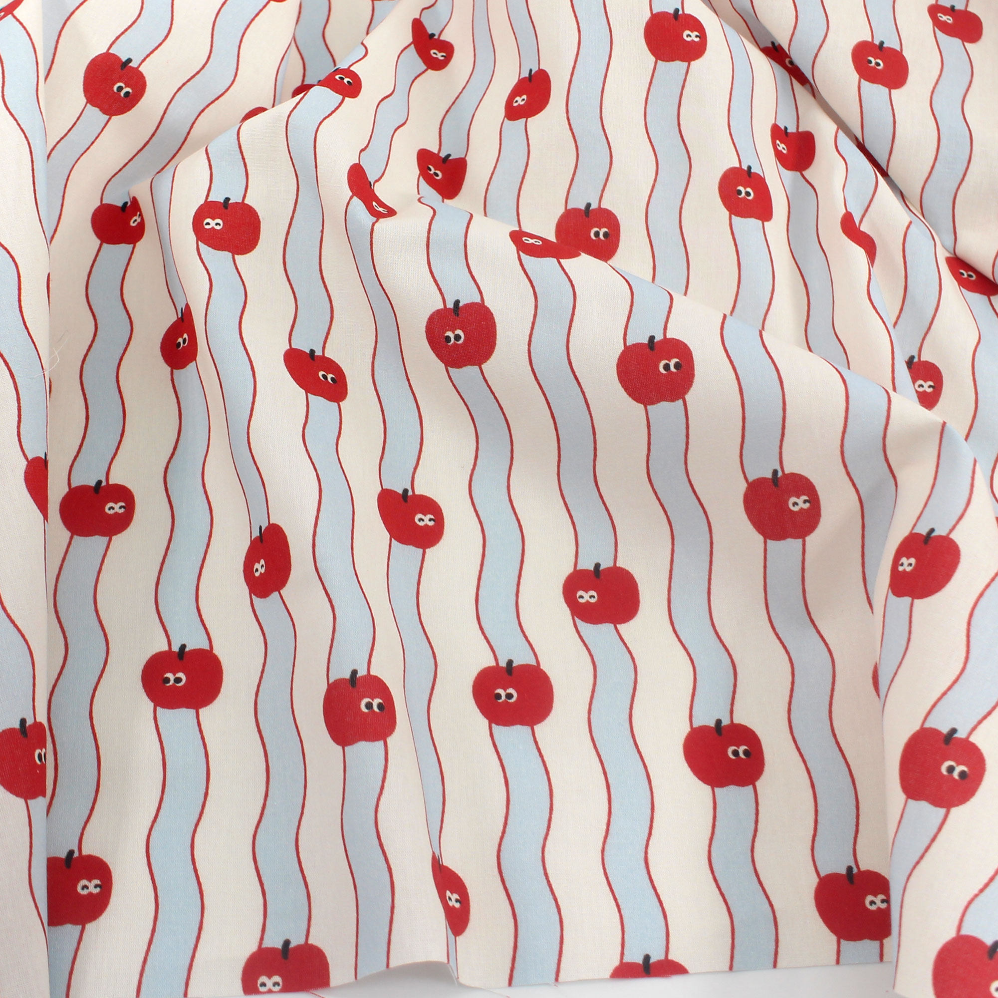 可爱卡通蓝白色波浪条纹40支全棉 家居服装童装娃衣发圈睡衣面料