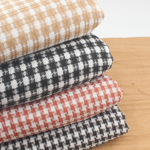 浅咖黑白色提花耐磨编织仿麻格子布料 外套居家布艺沙发抱枕面料