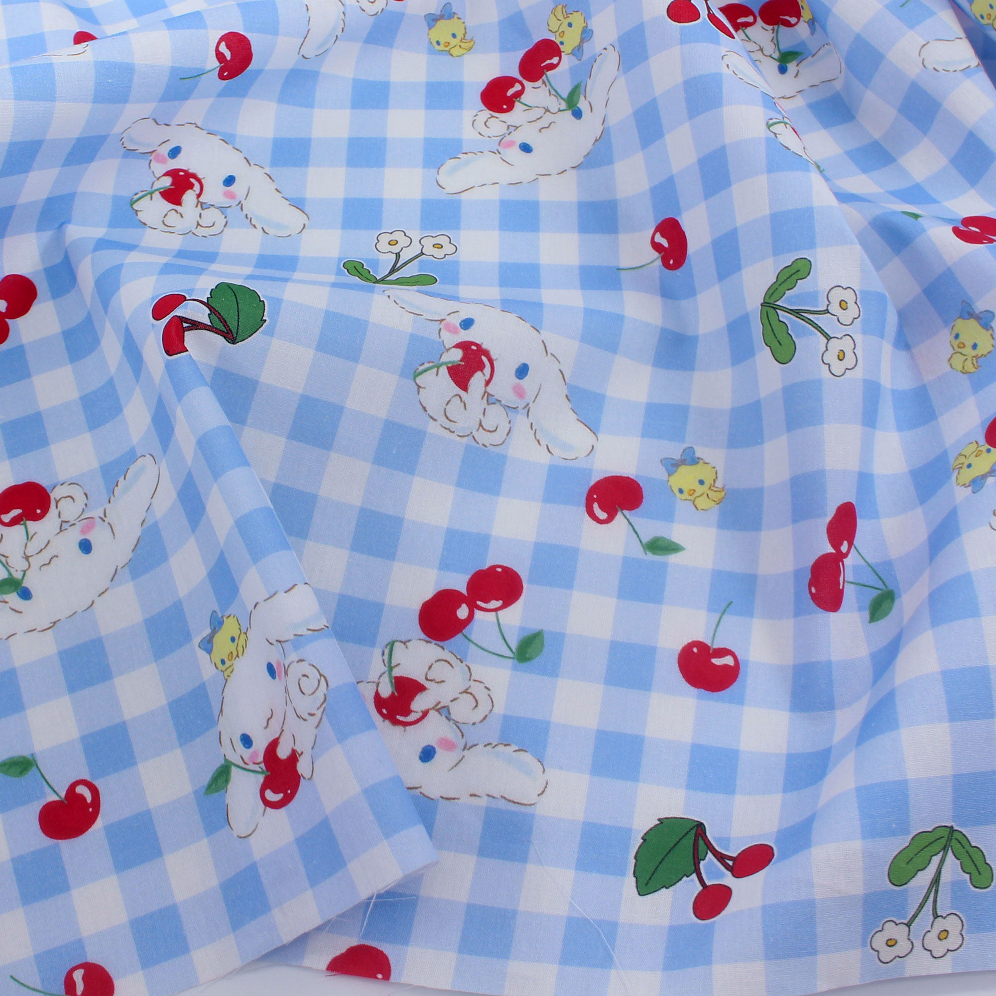 卡通可爱浅蓝色印花樱桃格子全棉 服装睡衣裙子童装床品手工面料,居家布艺,海绵垫/布料/面料/手工diy,淘宝优惠券,粉丝福利购,淘宝优惠卷