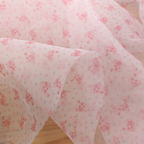 欧根纱服装田园风印花欧根纱布料