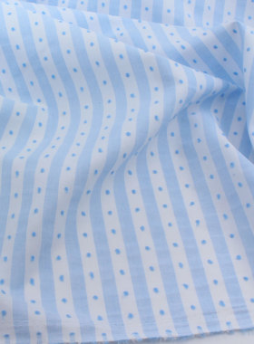 韩系文艺浅蓝色提花植绒猫爪点点条纹 上衣连衣裙童装发圈diy面料